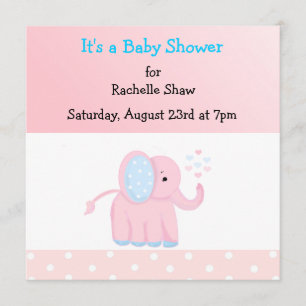 Invitation de Baby shower d'éléphant rose doux