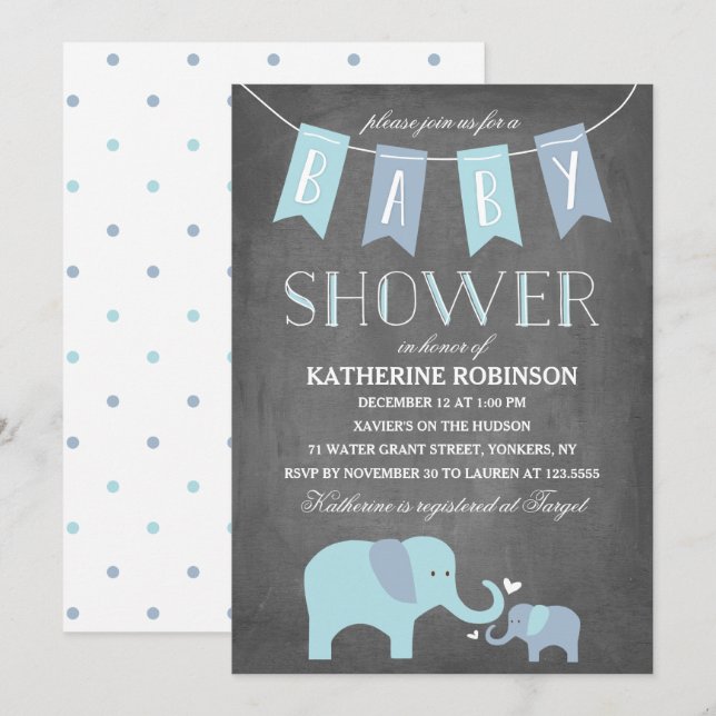 Invitation de baby shower des bleus layette | (Devant / Derrière)