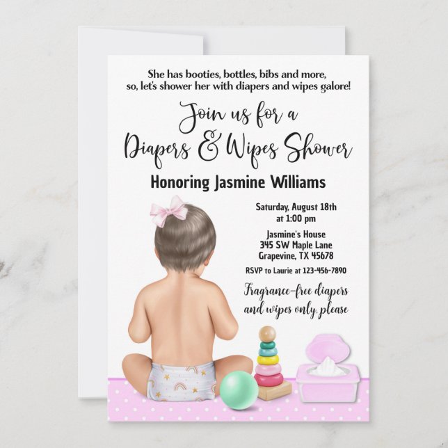 Invitation de Baby shower des Diapeurs et lingette (Devant)