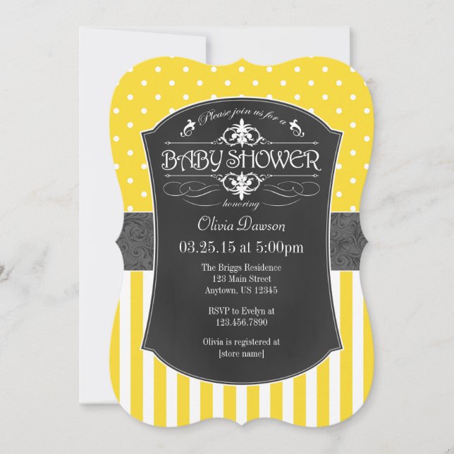 Invitation de Baby shower des rayures de tableau n (Devant)