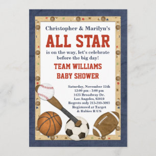 Invitation de Baby shower d'étoiles Sports All Sta