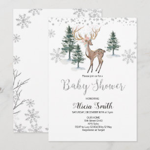 Invitation de baby shower d'hiver de cerfs communs