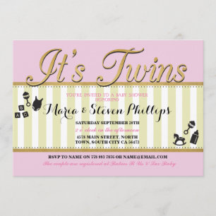 Invitation de Baby shower d'or des filles roses Tw