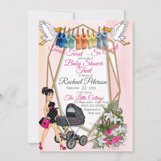 Invitation de Baby shower d'or géométrique (Devant)