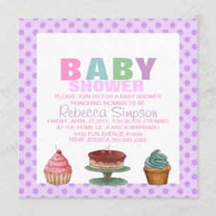 Invitation de baby shower douce aux pois violets