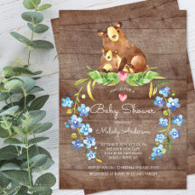 Invitation de Baby shower d'ours de bois rustique