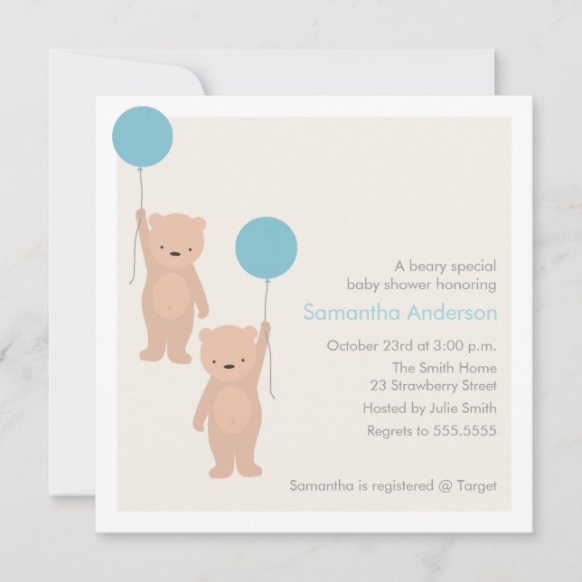 Invitation de baby shower d'ours de nounours - (Devant)