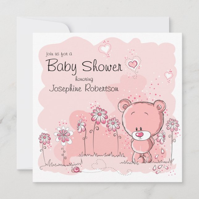 Invitation de baby shower d'ours de nounours - (Devant)
