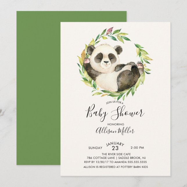 Invitation de Baby shower d'ours doux Panda (Devant / Derrière)