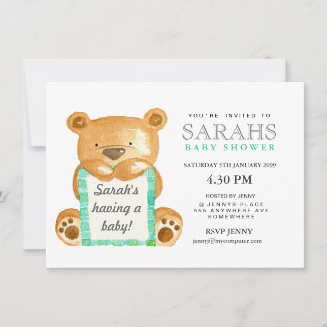 Invitation de Baby shower d'ours en peluche (Devant)