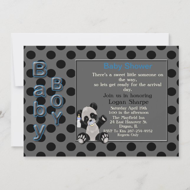 Invitation de baby shower d'ours panda de Boyl de (Devant)