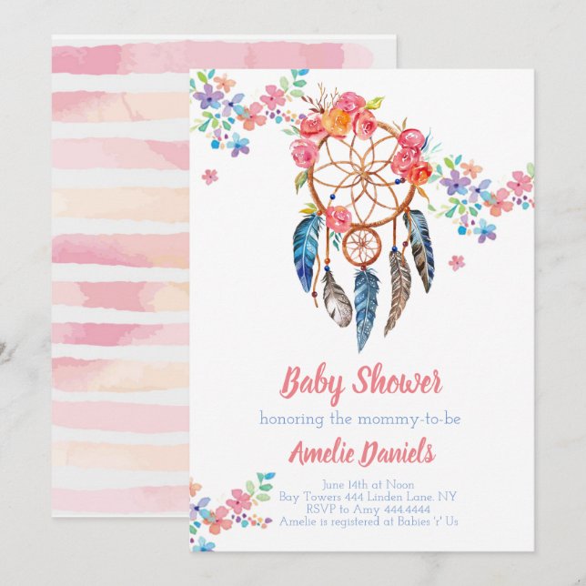 Invitation de baby shower Dream Catcher (Devant / Derrière)