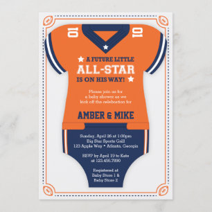 Invitation de baby shower du football, orange,