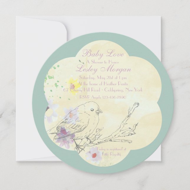 Invitation de baby shower du PK d'oiseau de bébé (Devant)