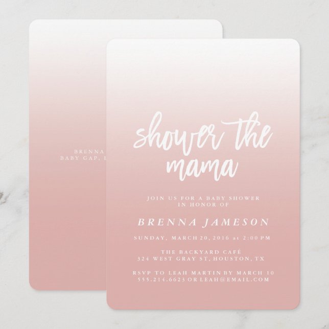 Invitation de Baby shower élégant rose Ombre (Devant / Derrière)