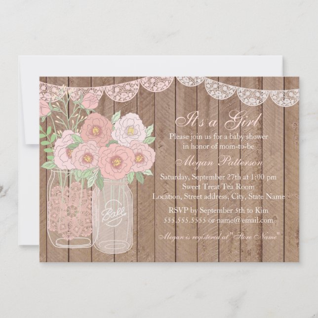 Invitation de Baby shower en bois et poitrine de m (Devant)