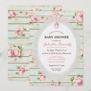 Invitation de Baby Shower en bois floral Shabby Ch