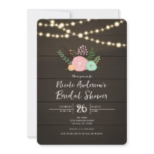 Invitation de BABY-SHOWER en Bois Sombre & Fleurs