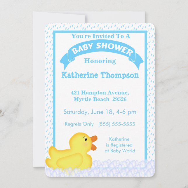 Invitation de Baby shower en caoutchouc jaune (Devant)