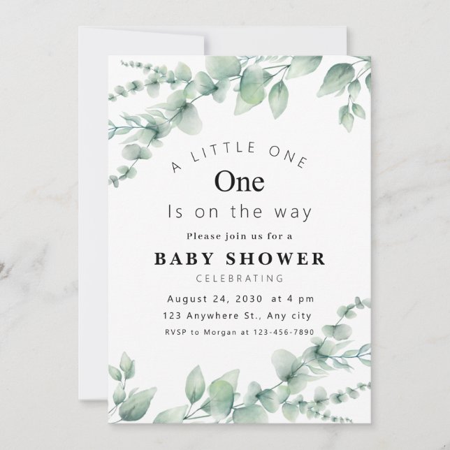Invitation de Baby shower Eucalyptus frais! (Devant)