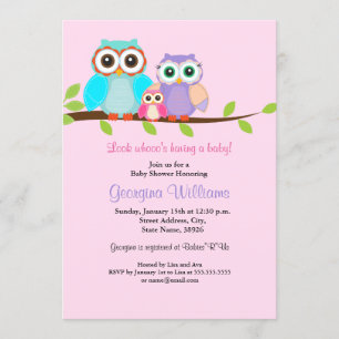 Invitation de Baby Shower Fille Chouette Mignonne