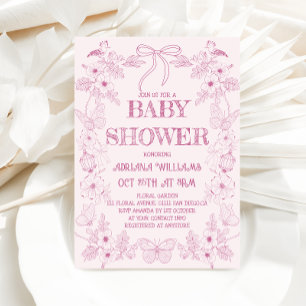 Invitation de Baby Shower Fille Fleurie Toile Rose