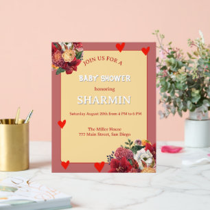 Invitation de Baby Shower Fleur et Cœur