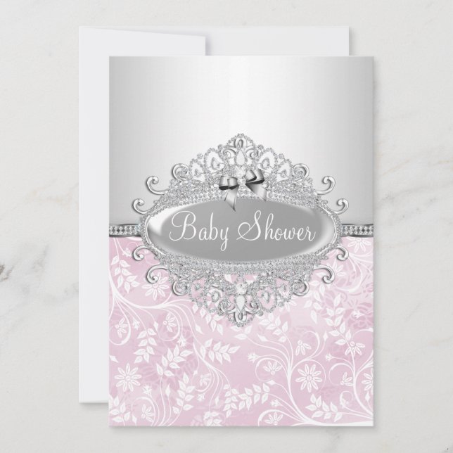 Invitation de Baby Shower Fleur Rose et Argent (Devant)