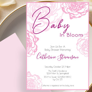 Invitation de Baby Shower Fleur Rose pour Bébé en 