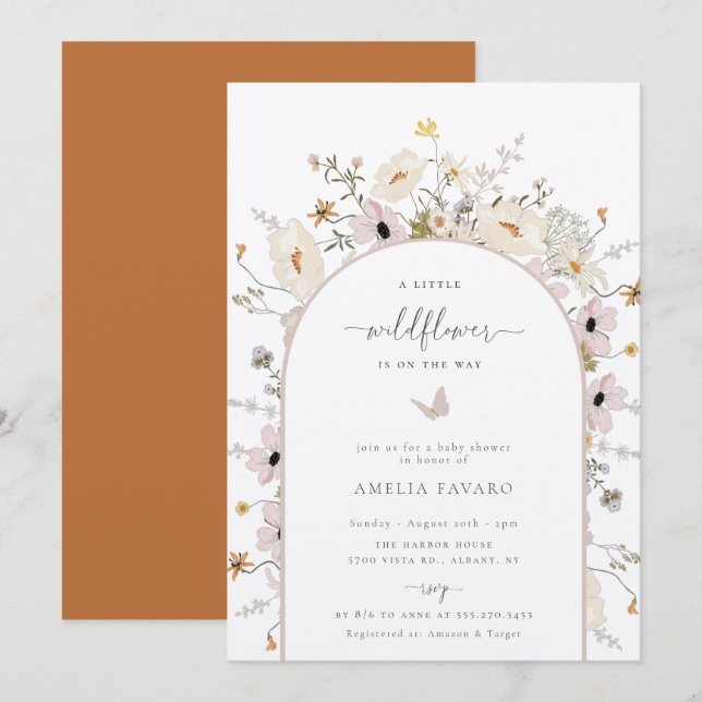 Invitation de Baby shower fleur sauvage Frame (Devant / Derrière)