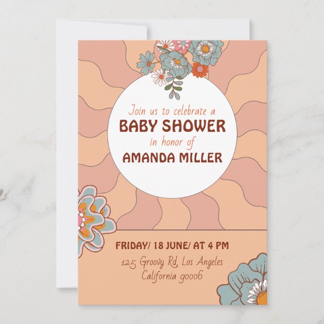 Invitation de Baby shower Fleur Style Rétro (Devant)