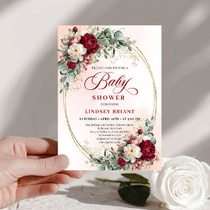 Invitation de Baby Shower Fleurie Marsala Bohème