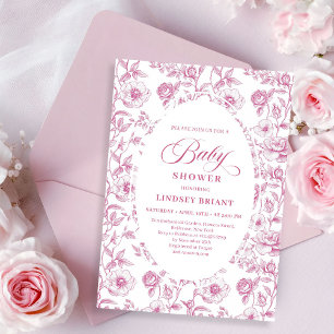 Invitation de Baby Shower Fleurs de Toile de Jouy