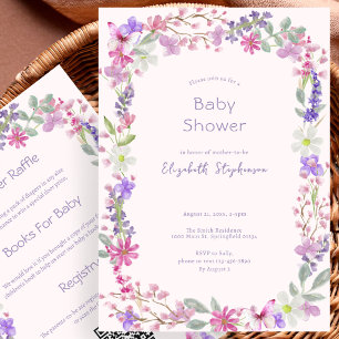 Invitation de Baby Shower Fleurs Roses Double Face