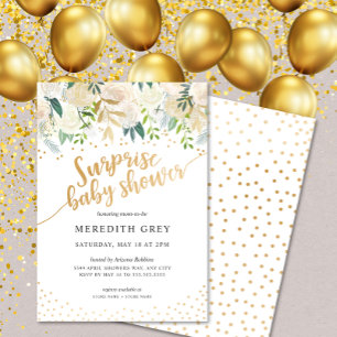 Invitation de Baby shower Floral Blanc Surprise