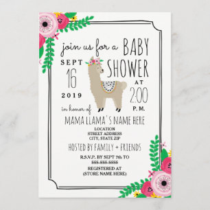 Invitation de Baby shower Floral Boho Llama