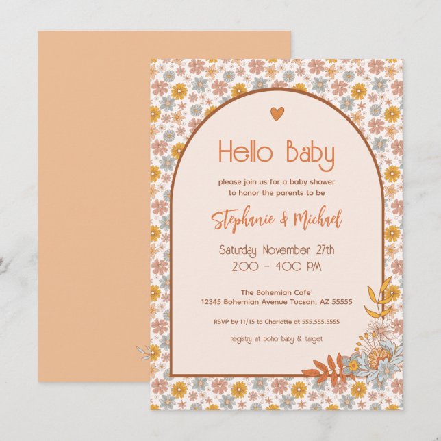 Invitation de Baby shower Floral Boho Retro (Devant / Derrière)