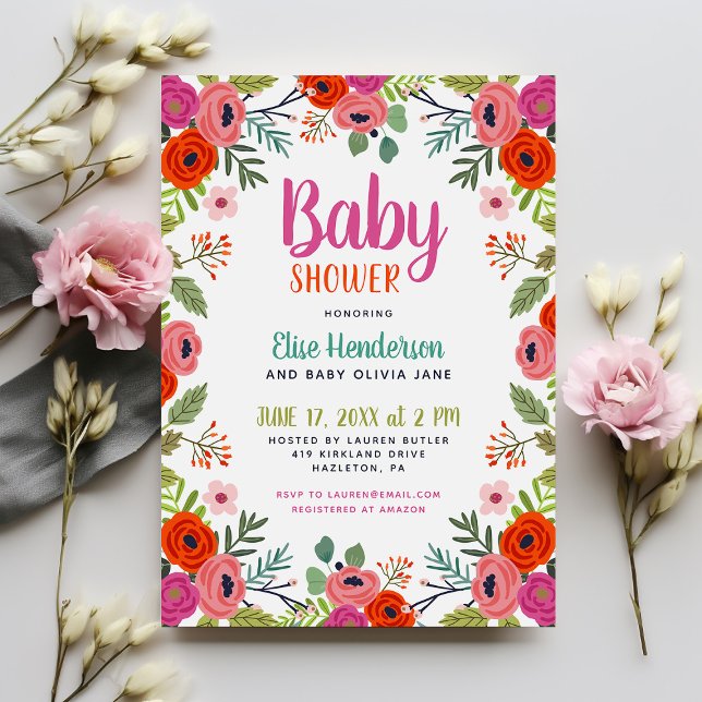 Invitation de Baby shower floral brillant (Créateur téléchargé)