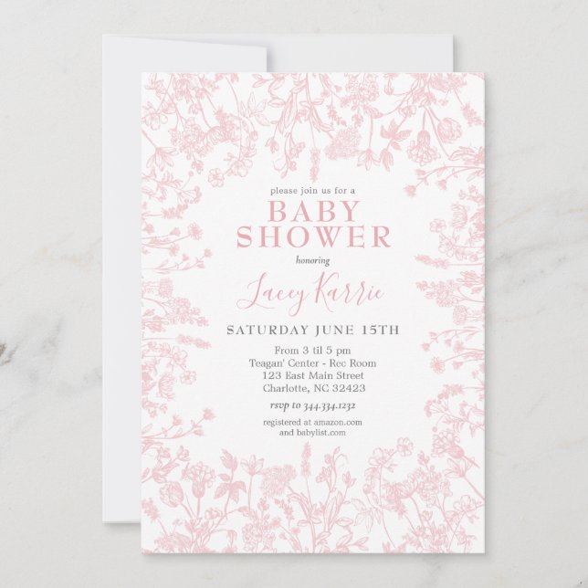 Invitation de baby shower Floral de Chinoiserie ro (Devant)