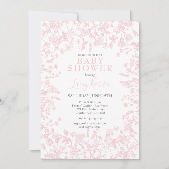 Invitation de Baby shower Floral de Chinoiserie ro (Devant)