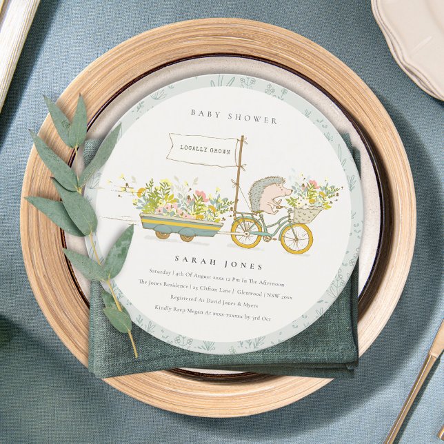 Invitation de Baby shower floral de Hérisson culti (Créateur téléchargé)