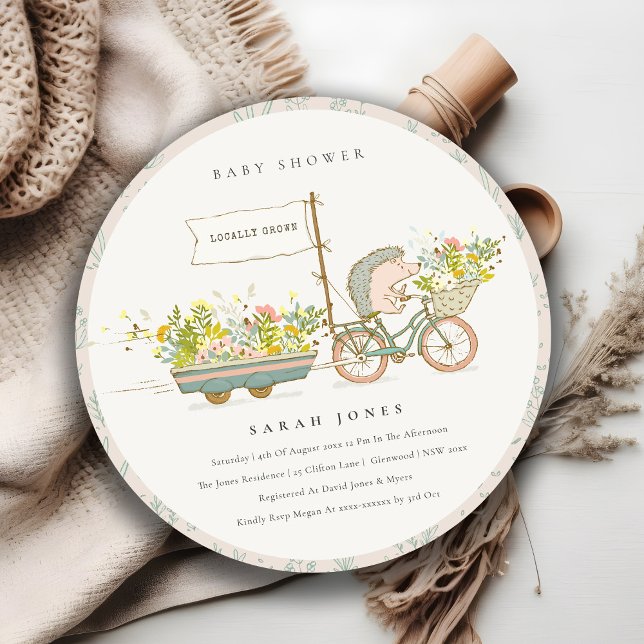 Invitation de Baby shower floral de Hérisson culti (Créateur téléchargé)