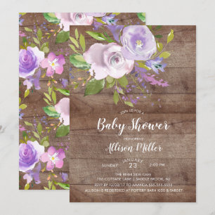 Invitation de Baby shower floral de lavande rustiq