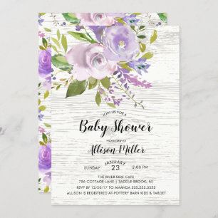 Invitation de Baby shower floral de lavande rustiq