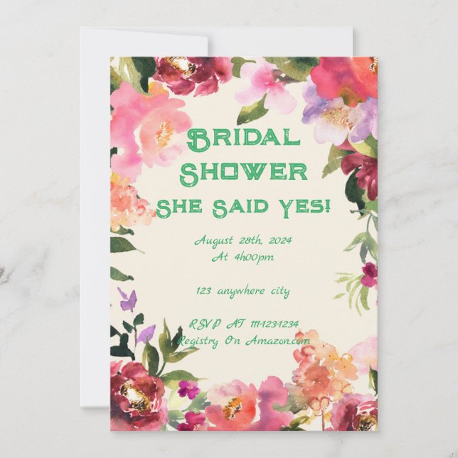 Invitation de baby shower floral de mariage (Devant)
