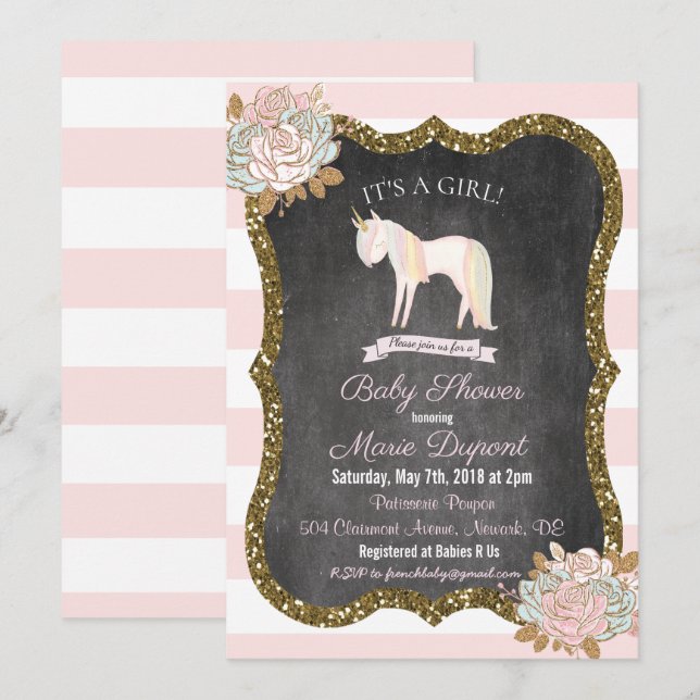 Invitation de Baby shower floral de Parties scinti (Devant / Derrière)