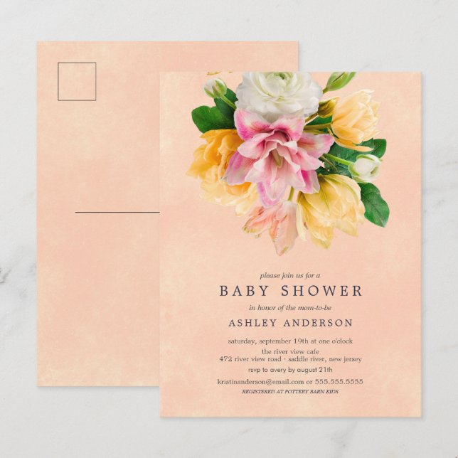 Invitation de Baby shower floral de prairie (Devant / Derrière)