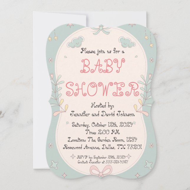 Invitation de Baby shower Floral doux (Devant)