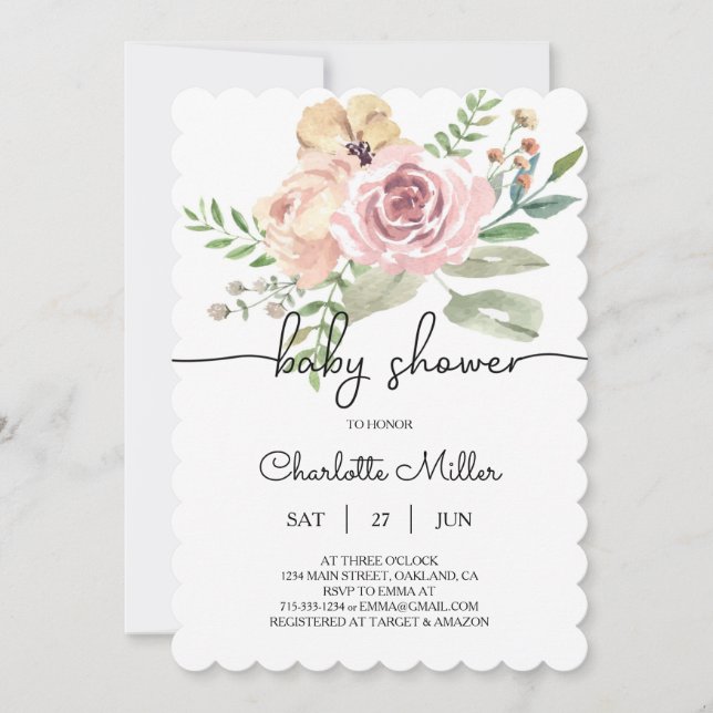Invitation de Baby shower floral FB10 (Devant)