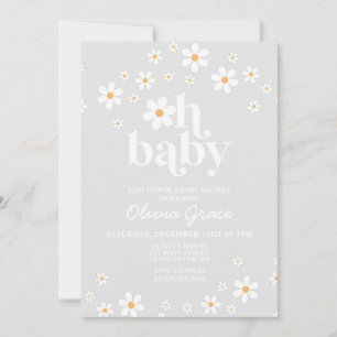 Invitation de Baby shower Floral Gris Retro